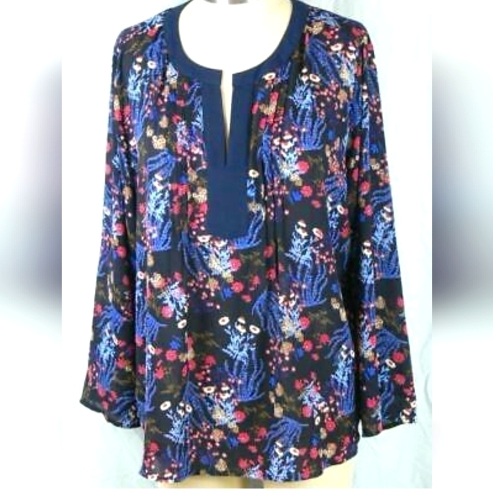 STITCH FIX Exclusive Boho Floral Blouse 3/4 Length Sleeves V-Neck SZ Small